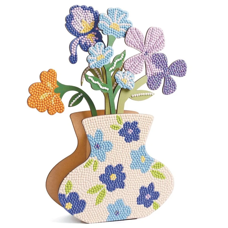 Kit Vase et Fleurs à Strasser Bleu – Diamond Painting Déco DIY