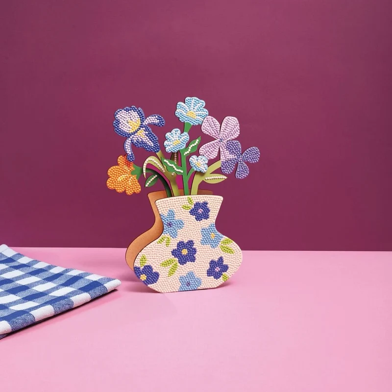 Kit Vase et Fleurs à Strasser Bleu – Diamond Painting Déco DIY