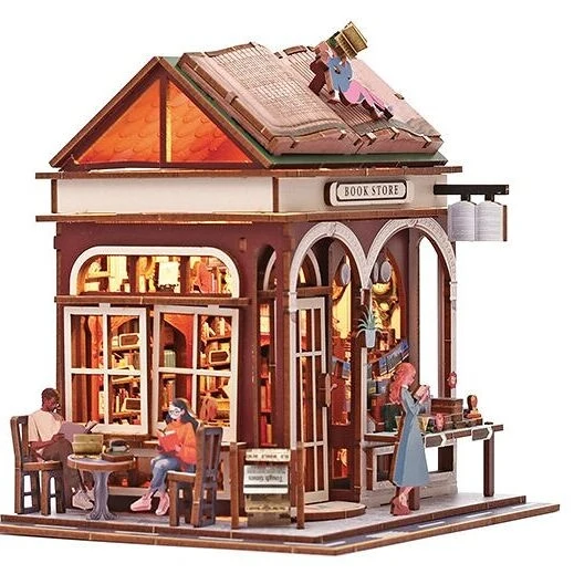 Maquette 3D Bois Vitrine Book Store – Librairie Miniature Lumineuse DIY