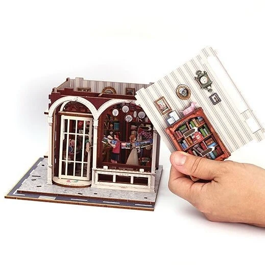 Maquette 3D Bois Vitrine Book Store – Librairie Miniature Lumineuse DIY