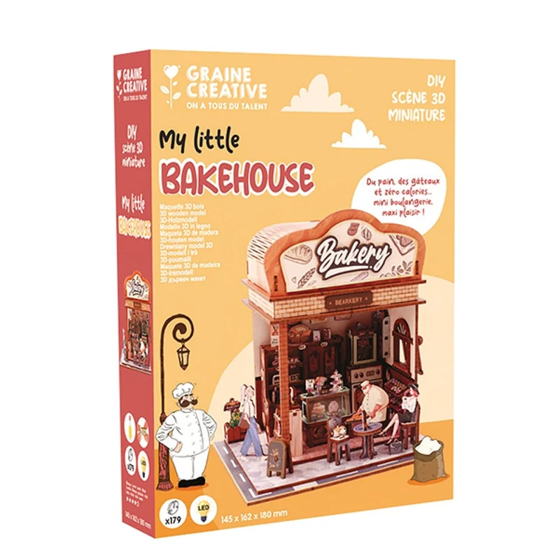 Maquette 3D Bois Vitrine Bakehouse – Boulangerie Miniature Lumineuse DIY