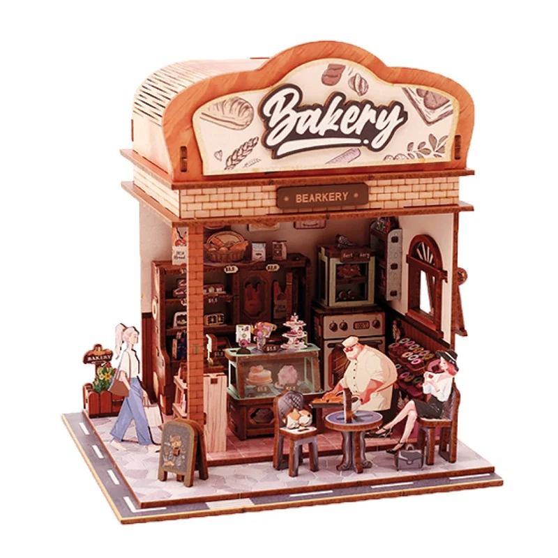 Maquette 3D Bois Vitrine Bakehouse – Boulangerie Miniature Lumineuse DIY
