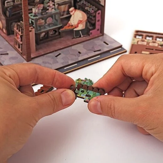Maquette 3D Bois Vitrine Bakehouse – Boulangerie Miniature Lumineuse DIY