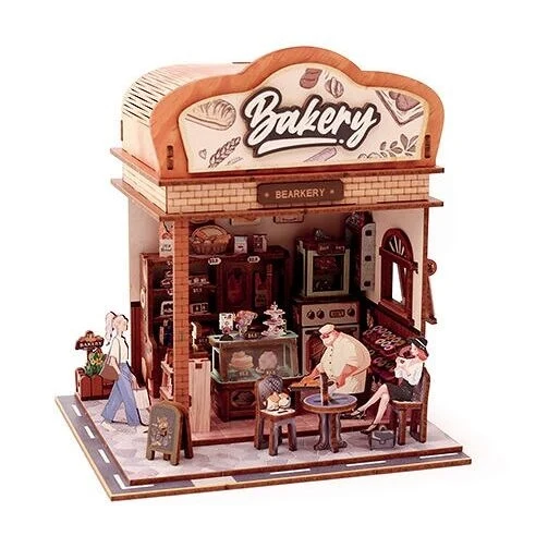 Maquette 3D Bois Vitrine Bakehouse – Boulangerie Miniature Lumineuse DIY