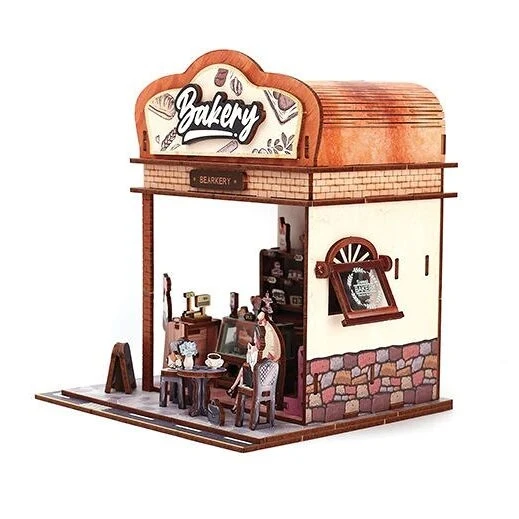Maquette 3D Bois Vitrine Bakehouse – Boulangerie Miniature Lumineuse DIY