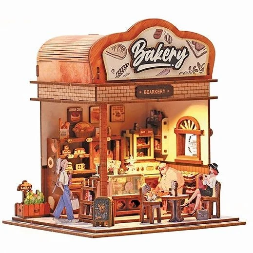 Maquette 3D Bois Vitrine Bakehouse – Boulangerie Miniature Lumineuse DIY