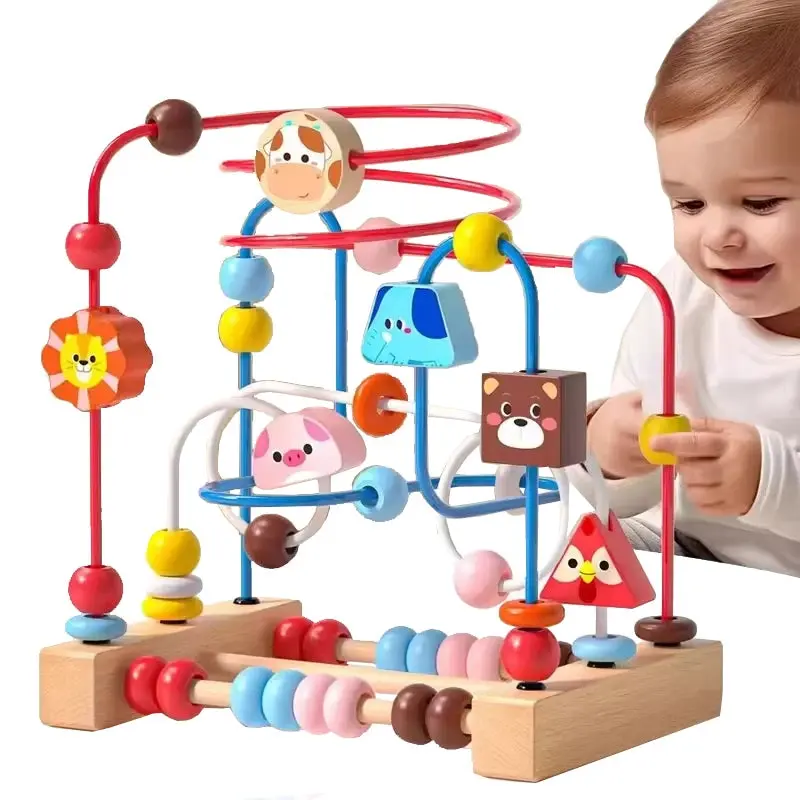 Labyrinthe de Perles et Boulier Éducatif - Jouet Montessori en Bois