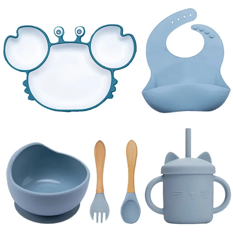 Set Vaisselle Bébé Crabe Kawaii – Silicone Non-Glissant