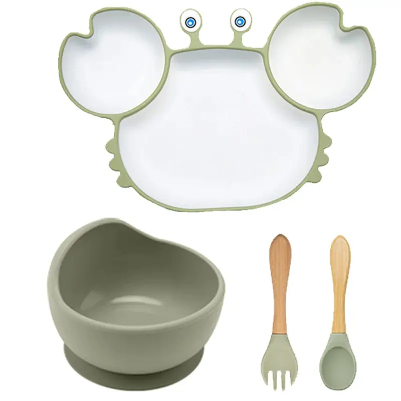 Set Vaisselle Bébé Crabe Kawaii – Silicone Non-Glissant