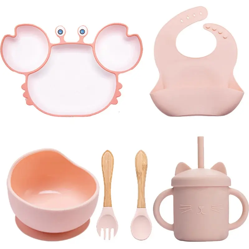 Set Vaisselle Bébé Crabe Kawaii – Silicone Non-Glissant