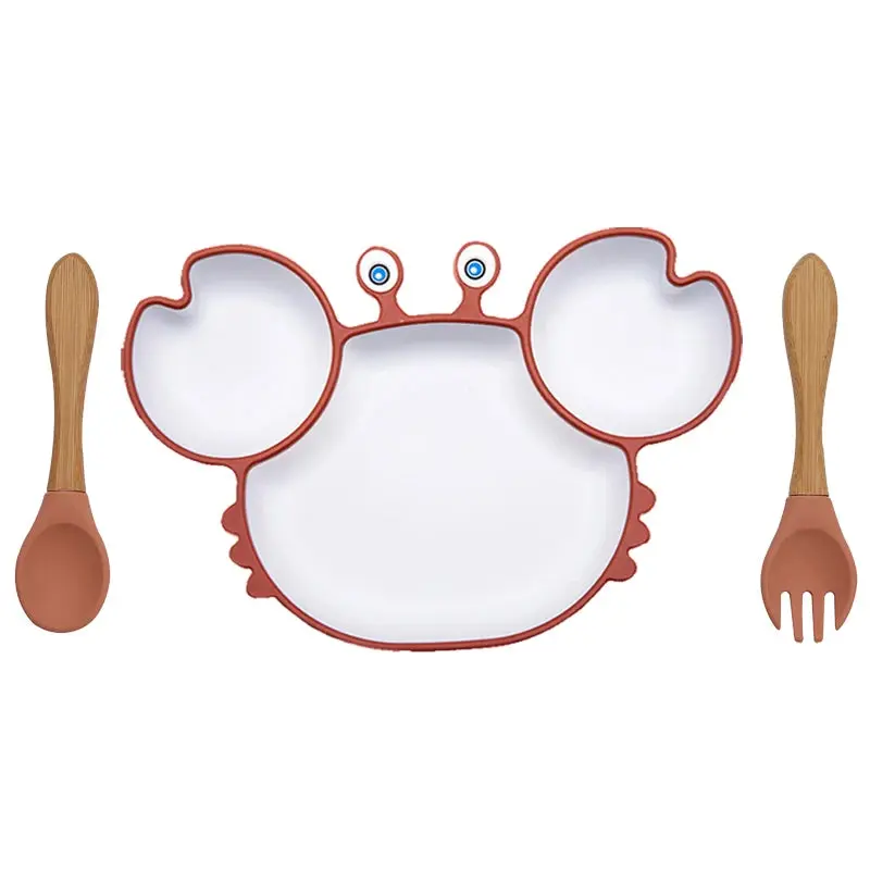 Set Vaisselle Bébé Crabe Kawaii – Silicone Non-Glissant