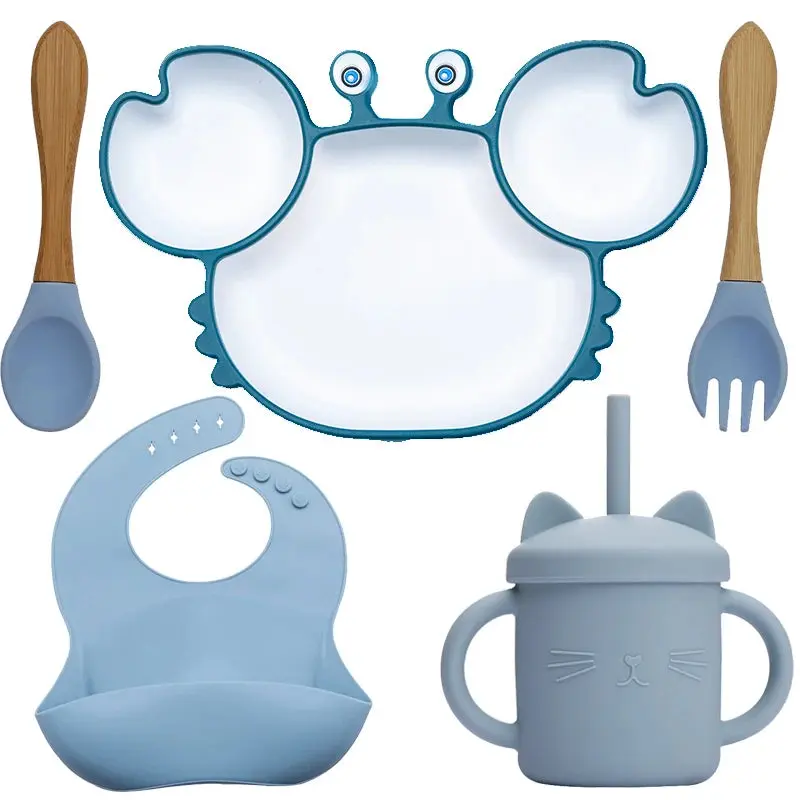 Set Vaisselle Bébé Crabe Kawaii – Silicone Non-Glissant