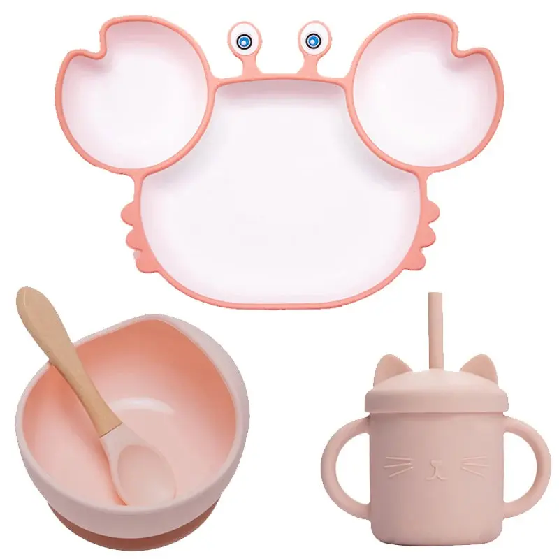 Set Vaisselle Bébé Crabe Kawaii – Silicone Non-Glissant