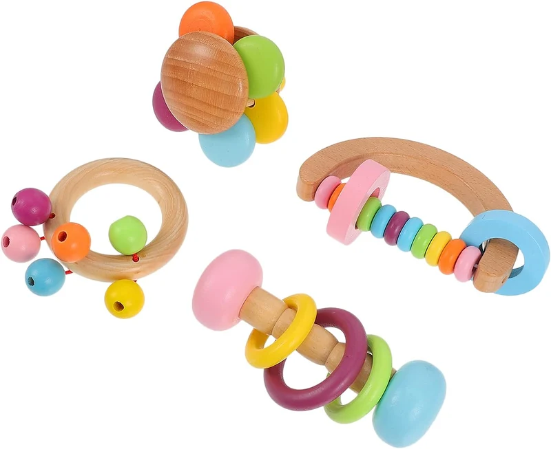 Hochet en bois Montessori - Ensemble de 4