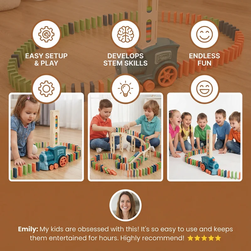 Train à Dominos Automatique – Créez des parcours magiques sans effort