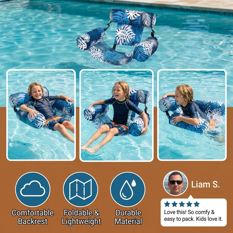 Hamac gonflable pour piscine avec dossier – Transat aquatique pliable