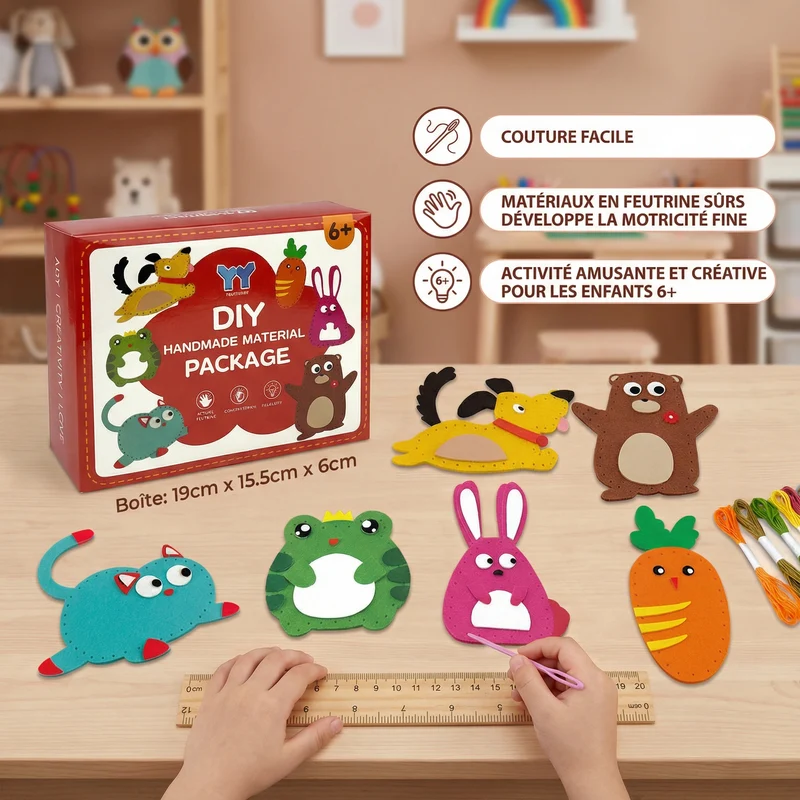 Kit Créatif Animaux en Feutrine à Coudre – Éveille la Motricité Fine et la Créativité