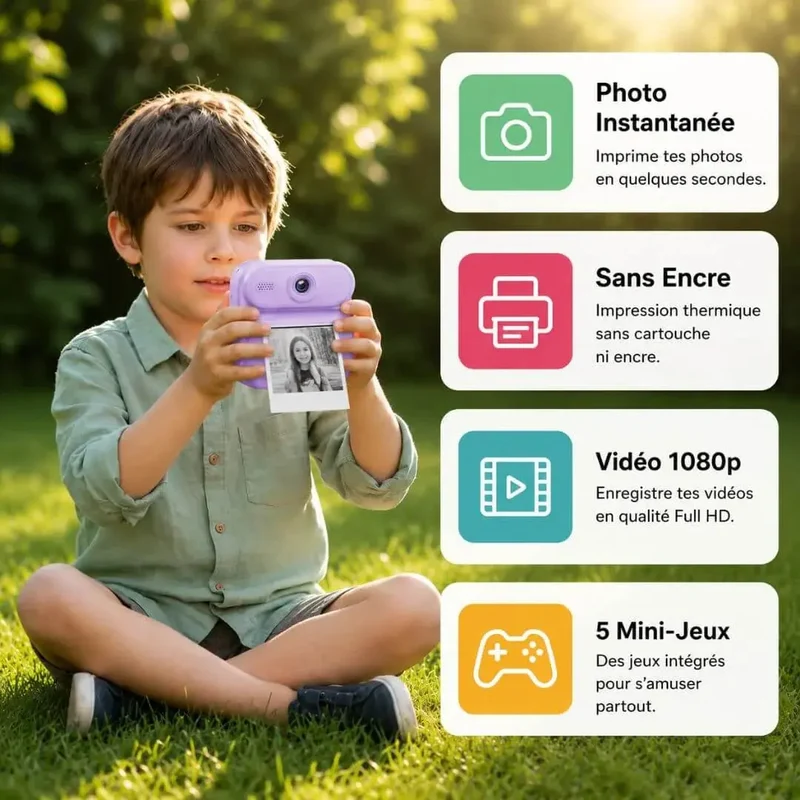 Appareil Photo Enfant Instantané – Impression Thermique Sans Encre