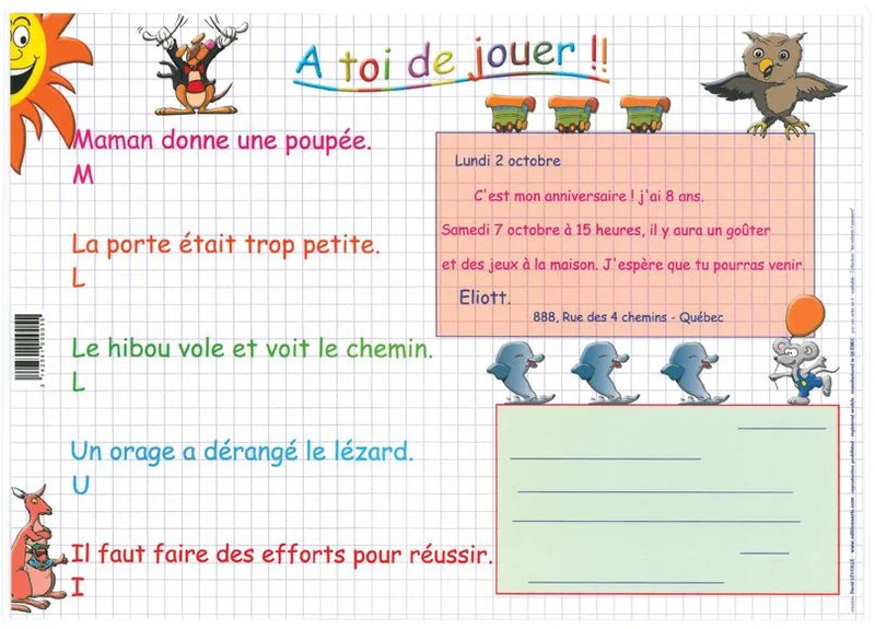 Placemat I'm learning to write (French) / Napperon J'apprends L'écriture