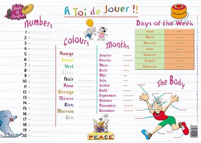 Placemat I'm learning English (French) / Napperon J'apprends Anglais