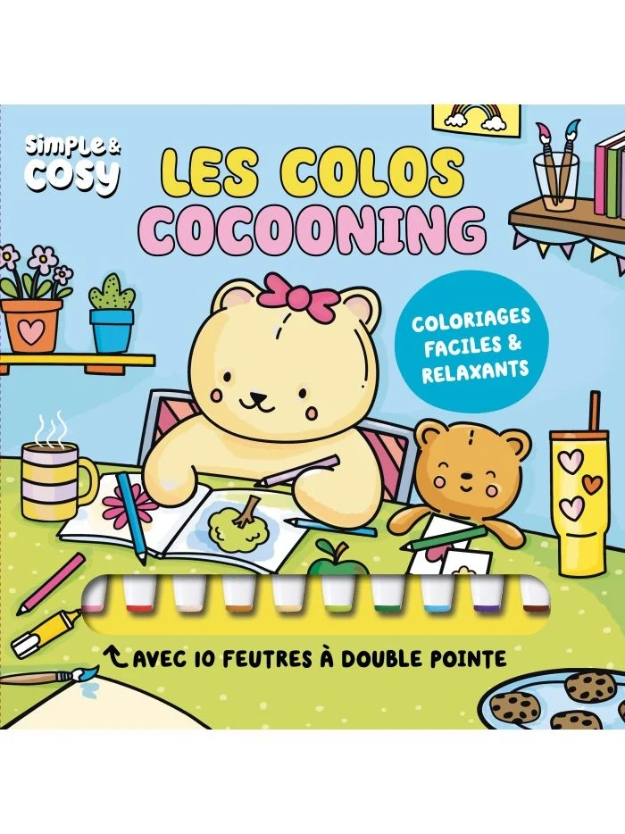 Coffret Les Colos Cocooning – Livre de coloriage et 10 feutres à alcool double-mines