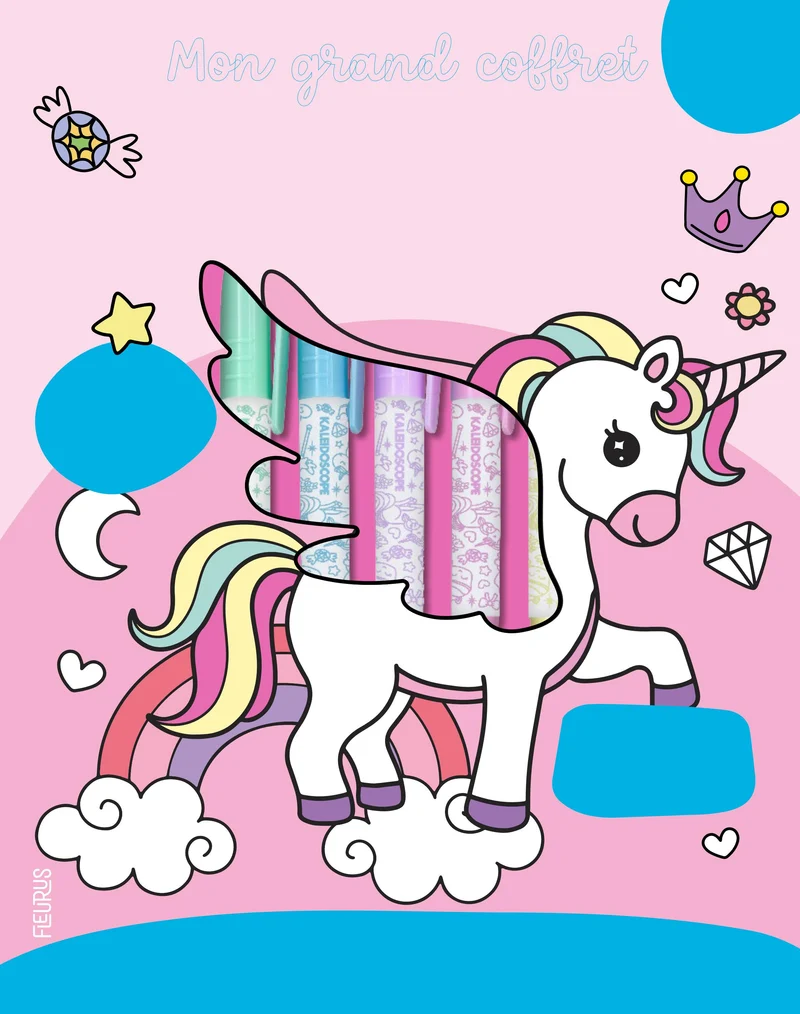 Licornes Magiques – Coffret Coloriage avec Feutres Pastel, Jeux & Stickers