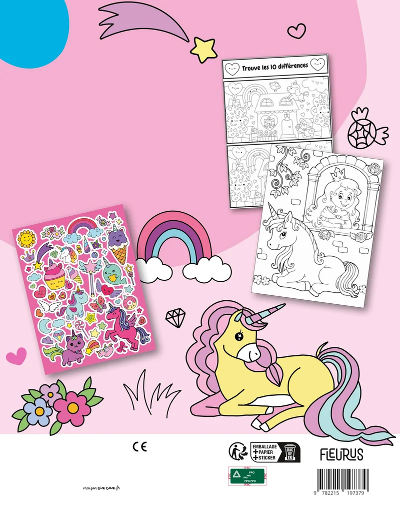 Licornes Magiques – Coffret Coloriage avec Feutres Pastel, Jeux & Stickers