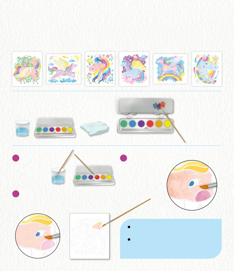 Aquarelle Magique Chevaux Fantastiques – Kit Peinture Enfant avec 6 Tableaux