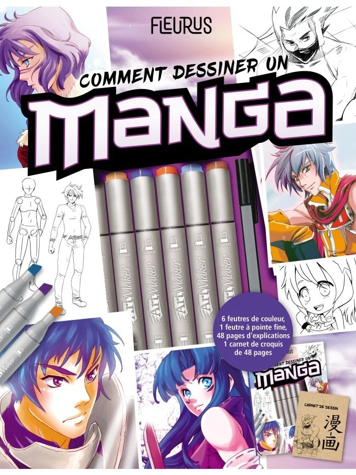 Comment Dessiner un Manga – Coffret Complet avec Livre, Feutres & Bloc de Dessin