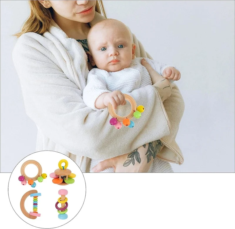 Hochet en bois Montessori - Ensemble de 4