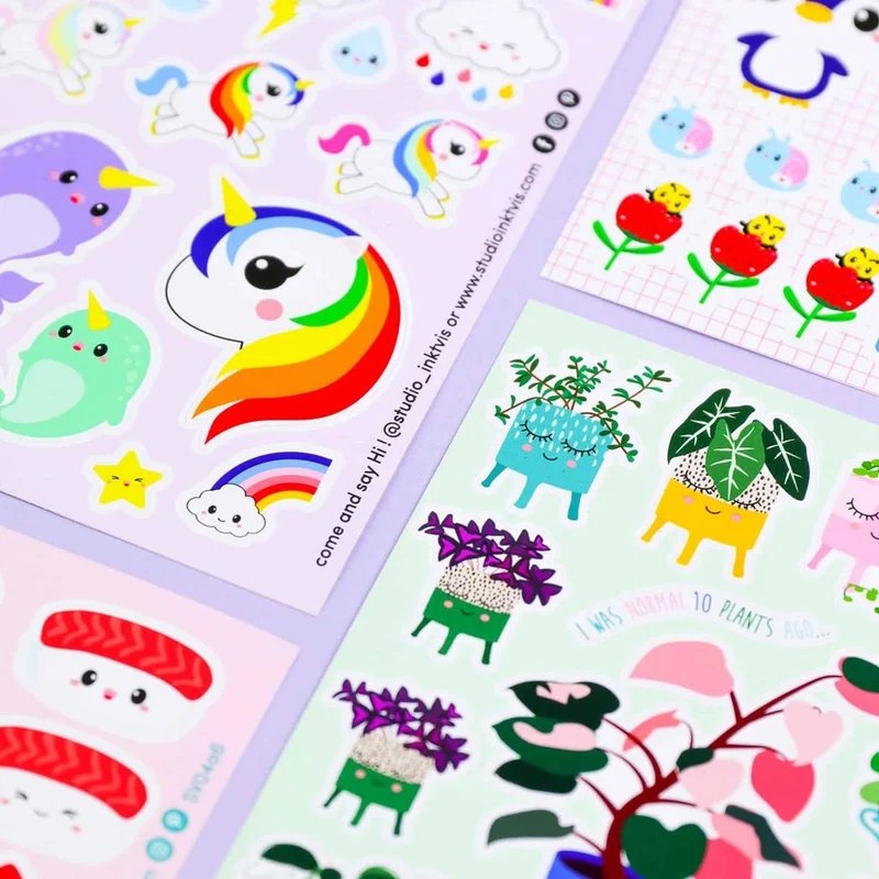 Planche de stickers Sushi, fruits & fast-food kawaii – Autocollants A6 (20 stickers)