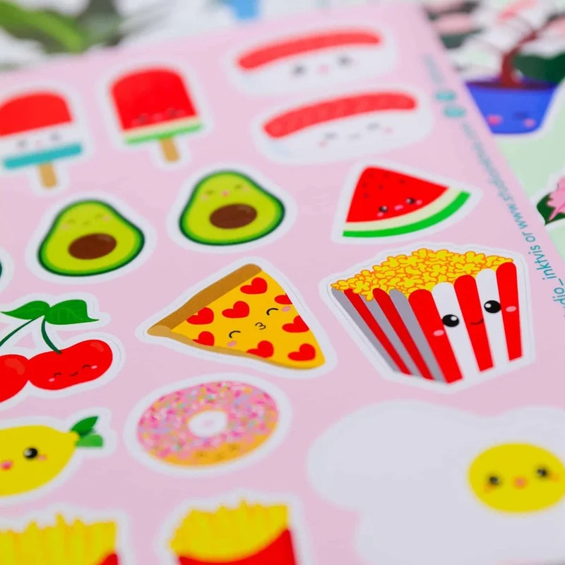 Planche de stickers Sushi, fruits & fast-food kawaii – Autocollants A6 (20 stickers)