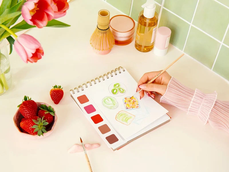Travel Book Self-Care – Carnet aquarelle bien-être avec 20 cartes postales à peindre