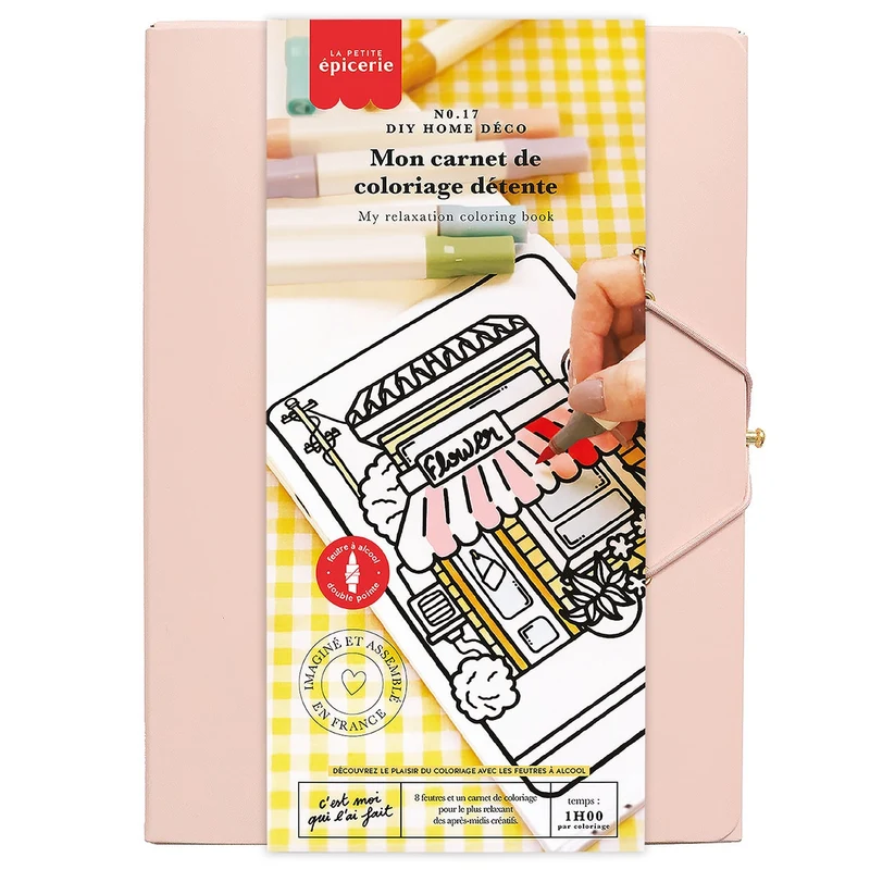 Kit DIY Mon Carnet de Coloriage Détente – Kawaii & Mandala avec 8 Feutres Alcool | La Petite Épicerie