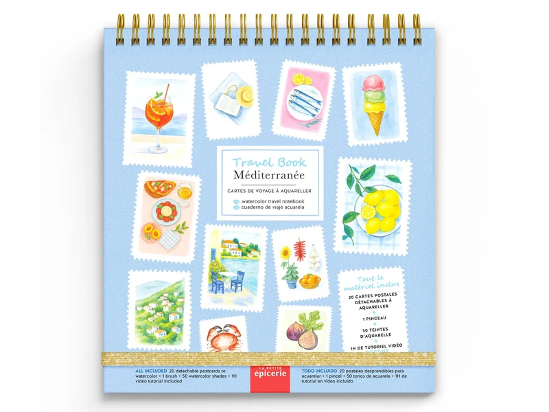 Travel Book Méditerranée – Carnet aquarelle nomade avec 20 cartes postales à peindre