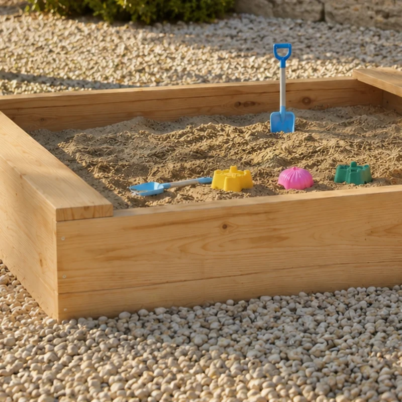 Bac à sable en bois massif | Pin naturel avec 2 rebords d'assise | pour Enfant 2-8 ans - Livraison rapide