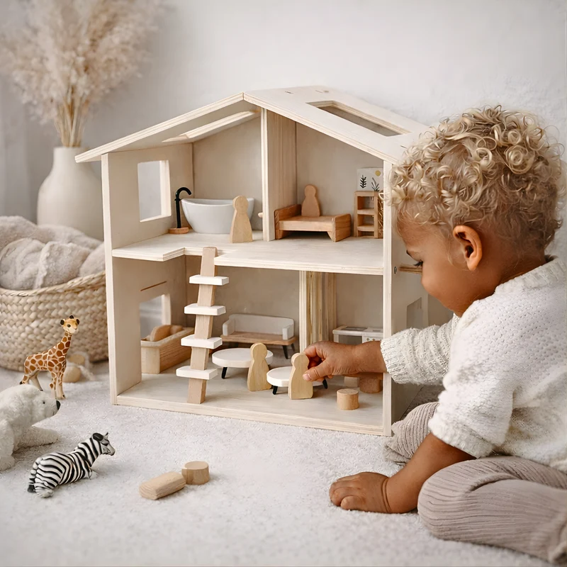 Maison de poupée Montessori en bois - Jouet pour enfant 3 ans et + JouetApprends
