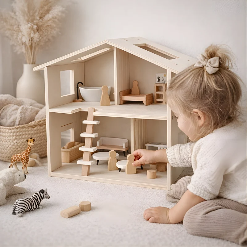 Maison de poupée Montessori en bois - Jouet pour enfant 3 ans et + JouetApprends