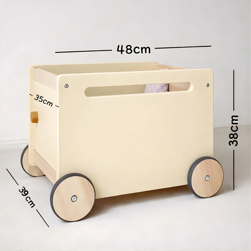 Chariot de rangement enfant en bois Montessori - Meuble rangement Jouets & Livres chambre - Design beige