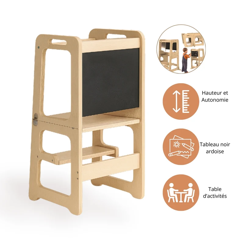Tour d'apprentissage - 3 en 1 - Pliable en Table d'activités - Tableau dessin - Enfant 3-6 ans