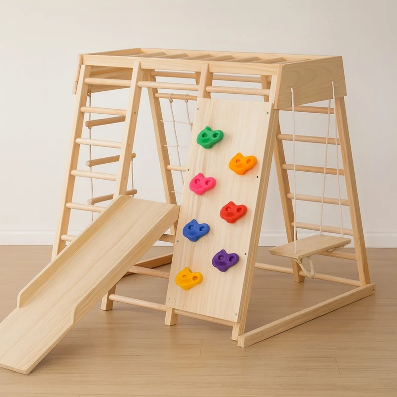 Aire de jeux Intérieur Montessori | avec Prises d'Escalade & Toboggan | enfant 3-7 ans