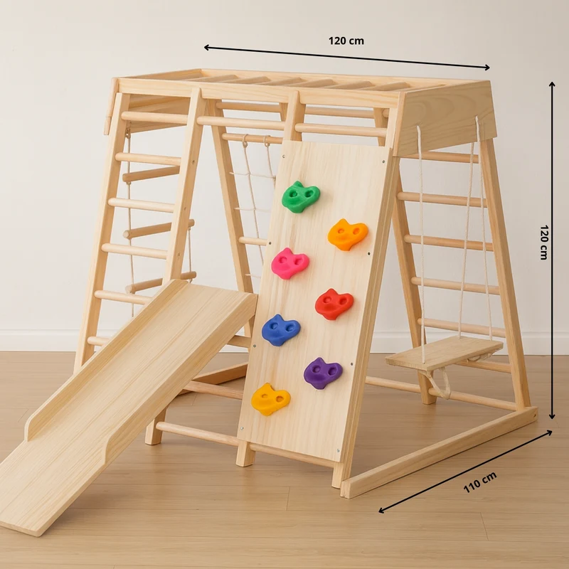 Aire de jeux Intérieur Montessori | avec Prises d'Escalade & Toboggan | enfant 3-7 ans