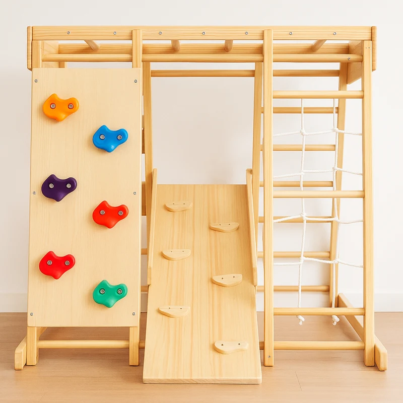Aire de jeux Intérieur Montessori | avec Prises d'Escalade & Toboggan | enfant 3-7 ans