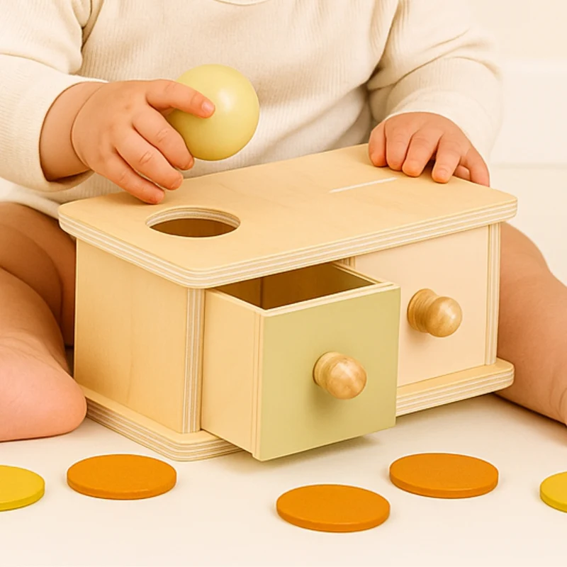 Boîte à Formes en bois - Jeux Montessori Eveil Motricité Fine et Boîte Permanence de l'Objet avec Tiroirs - Bébé 8-24 mois