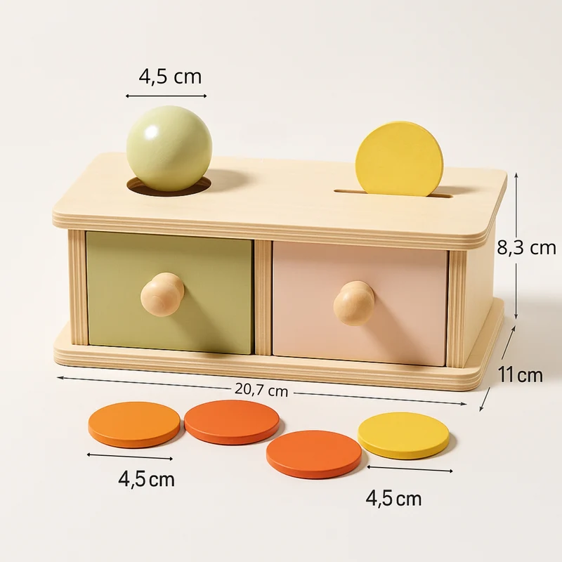 Boîte à Formes en bois - Jeux Montessori Eveil Motricité Fine et Boîte Permanence de l'Objet avec Tiroirs - Bébé 8-24 mois