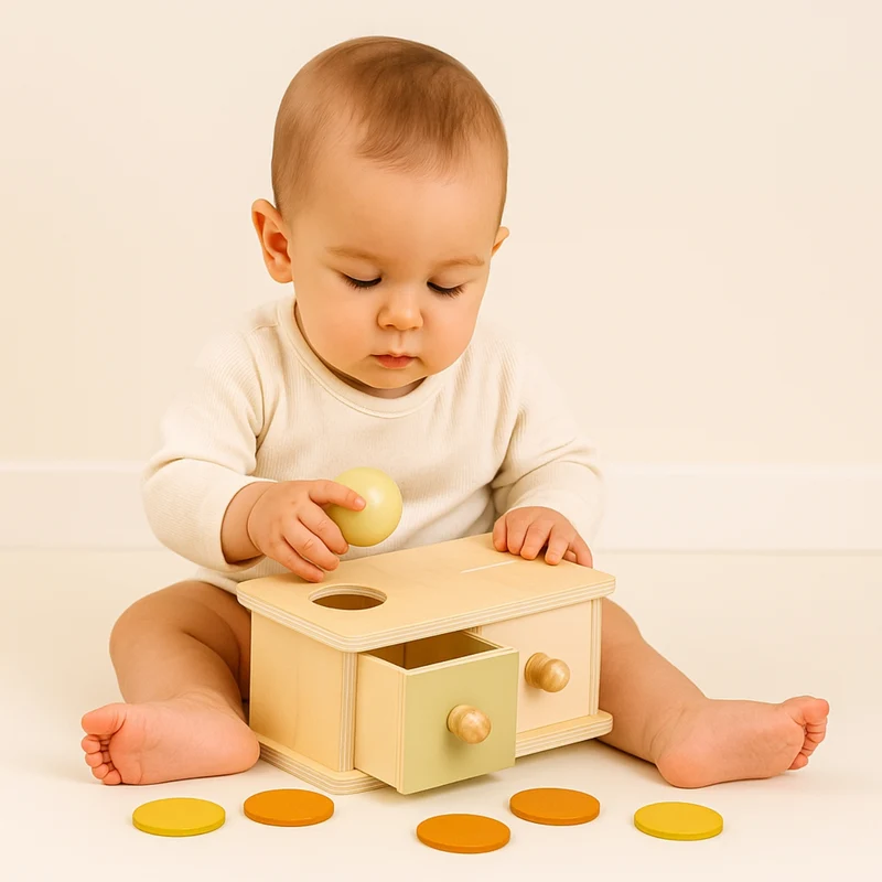 Boîte à Formes en bois - Jeux Montessori Eveil Motricité Fine et Boîte Permanence de l'Objet avec Tiroirs - Bébé 8-24 mois