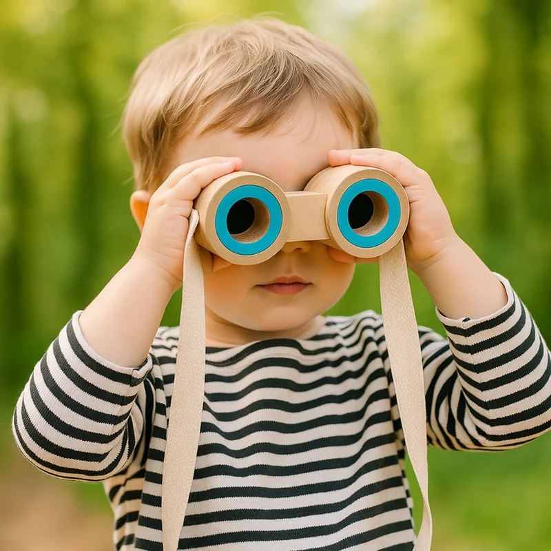 Jumelles Enfant en Bois naturel - Jeux Montessori pour Balades en Nature - 18 mois - 6 ans