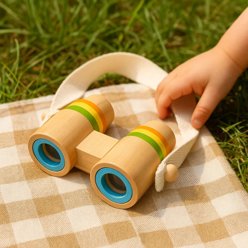 Jumelles Enfant en Bois naturel - Jeux Montessori pour Balades en Nature - 18 mois - 6 ans