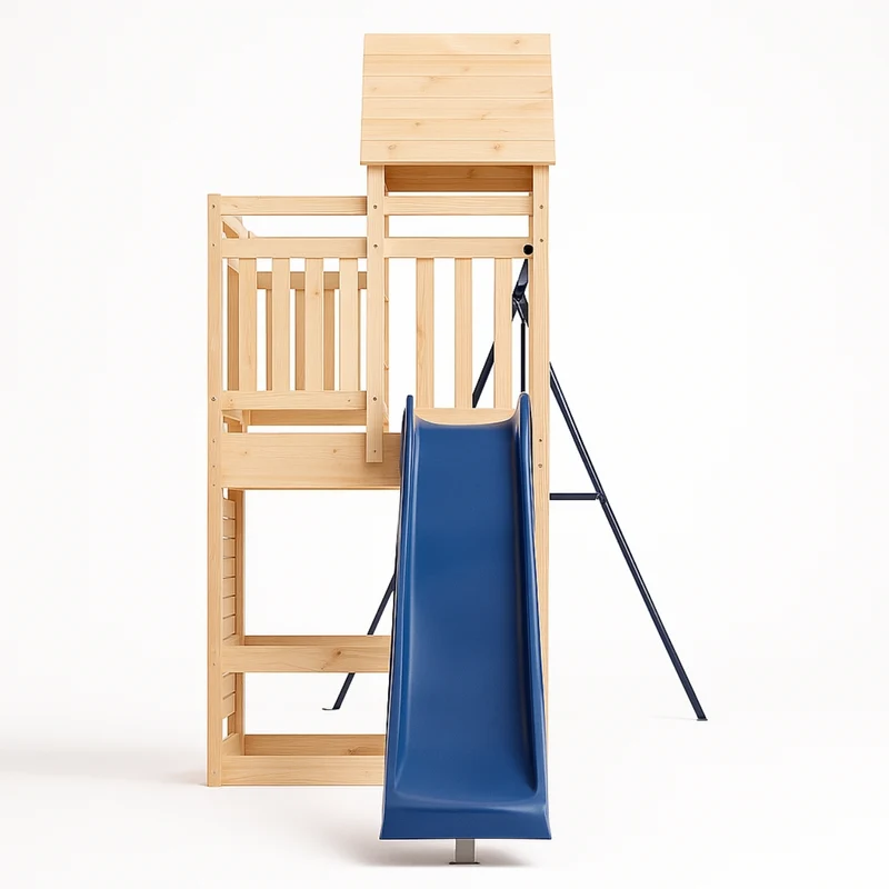 Balançoire double avec Toboggan Tour Maison/Cabane et Mur d’escalade – Enfant 3-8 ans - Aire de jeux Montessori en bois - Joie au jardin - Livraison Rapide