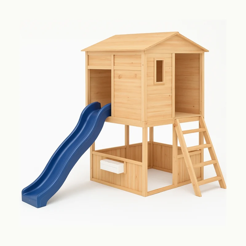 Aire de Jeux Maison Bois avec Toboggan – Cabane extérieur Montessori pour enfants 3-10 ans - Le Refuge des Petits Explorateurs - Livraison Rapide